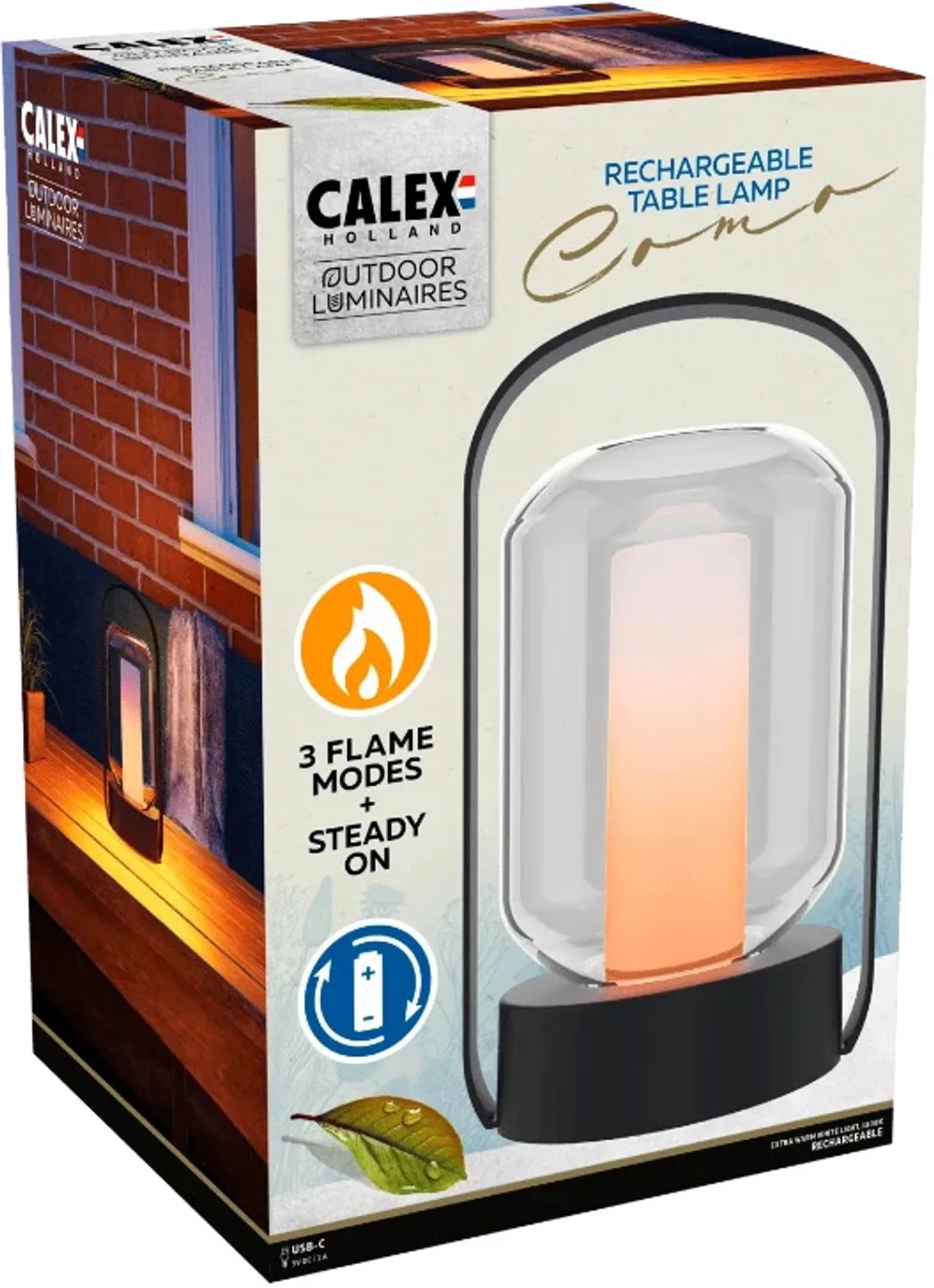 Doos 4x Calex Buiten Lantaarn | 1700K 100/500Lm | Flame | Oplaadbaar fra Calex – produktbillede