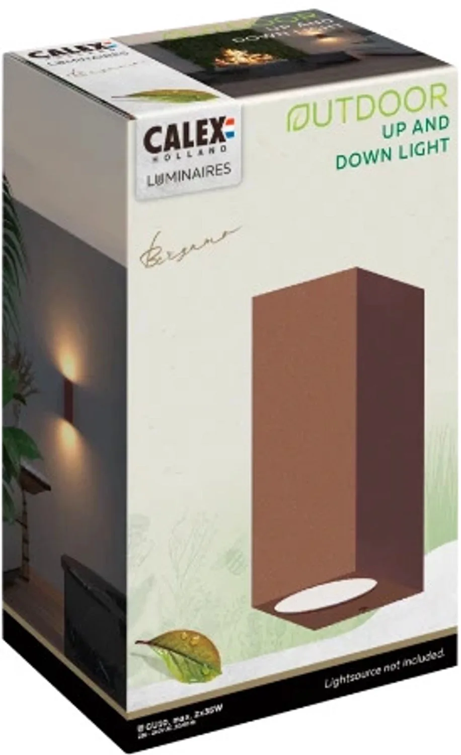 Doos 4x Calex Buiten Up/Downlighter Bergamo | 2x GU10 | IP54 | Roest de Calex en Marron – photo produit