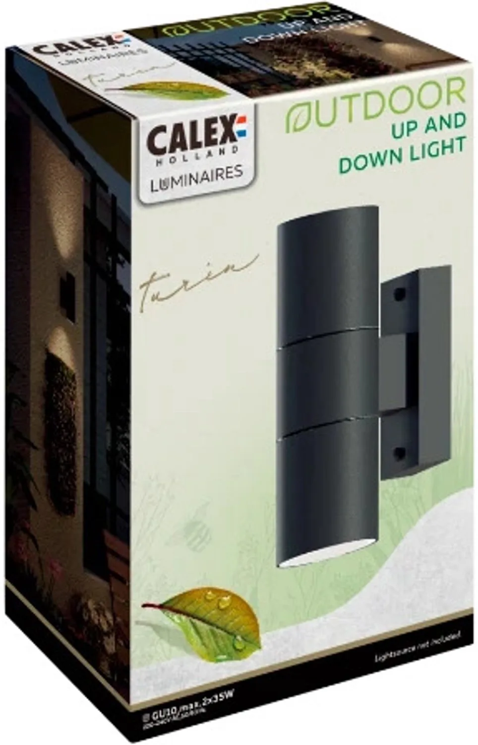 Doos 4x Calex Buiten Up/Downlighter Turin | 2x GU10 | IP54 von Calex in Schwarz – Produktfoto