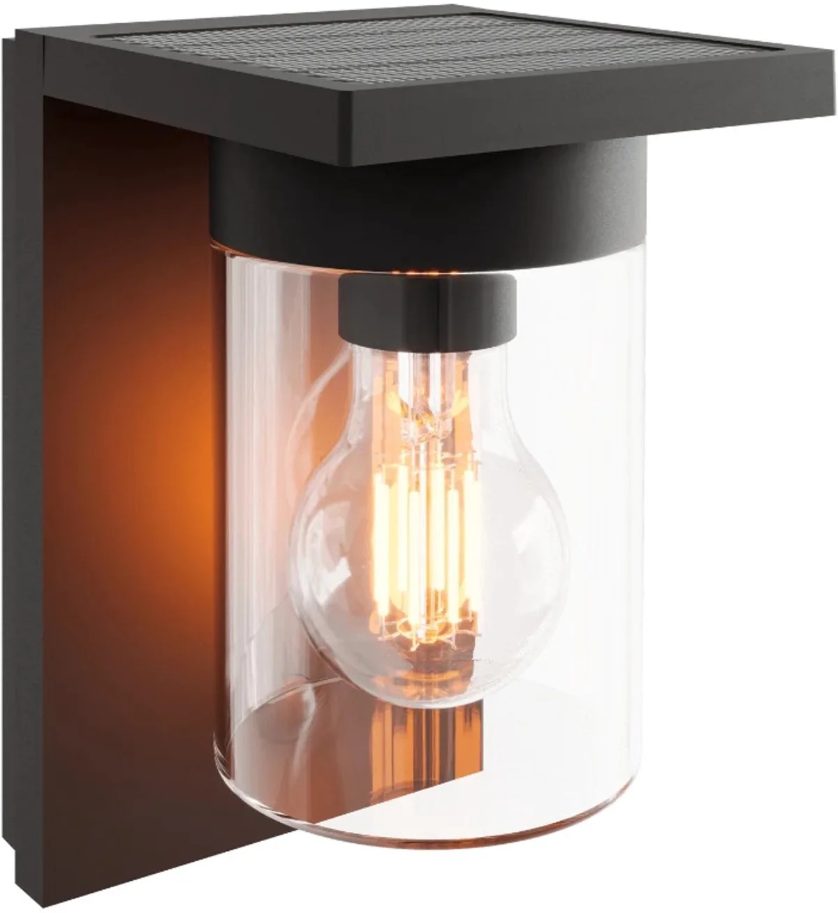Doos 4x Calex Buiten Wandlamp Asti | 1x E27 1.6W 150Lm 2700K | 827 | Met Schemersensor Oplaadbaar Solar | IP44 fra Calex i Sort – produktbillede