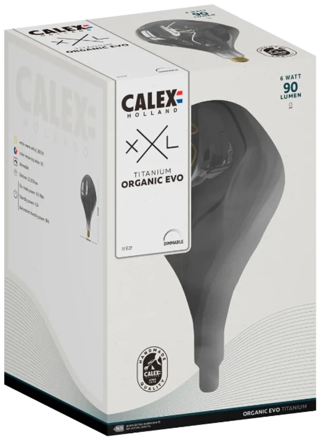 Doos 6x Calex E27 LED Lamp Organic Evo Titanium | 6W 90Lm 1800K | 220-240V 918 | Dimbaar von Calex – Produktfoto