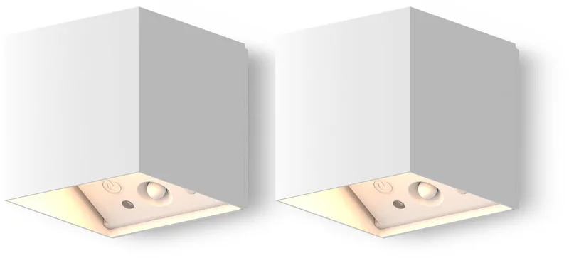 Falerna Wandlamp - 2 Stuks - Buitenlamp met Bewegingssensor - Up en Down Tuinverlichting - Dimbaar - Oplaadbaar fra Calex i Hvid – produktbillede
