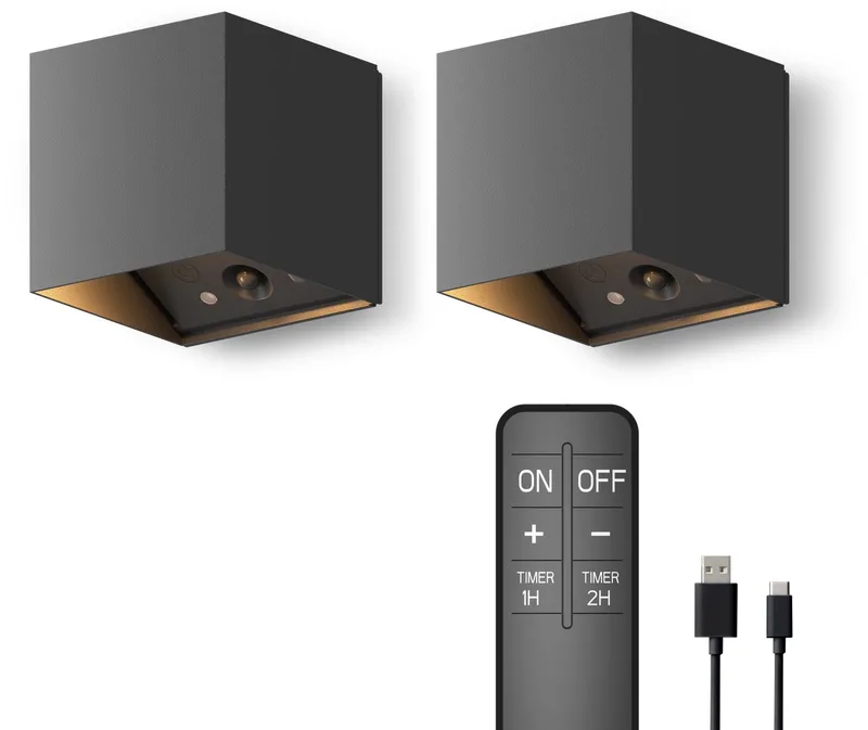 Falerna Wandlamp - 2 Stuks - Oplaadbaar - Up en Down Tuinverlichting - Indirect Licht - Dimbaar de Calex en Noir – photo produit