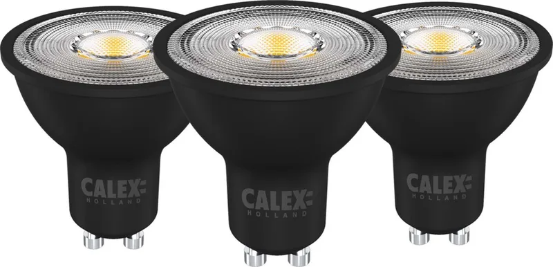 GU10 LED Spot, Dag en Nacht Sensor, Set van 3 Stuks, 4W, Warm Wit Licht (2700K), Zwart, Energiezuinige Binnen- en Buitenverlichting von Calex – Produktfoto