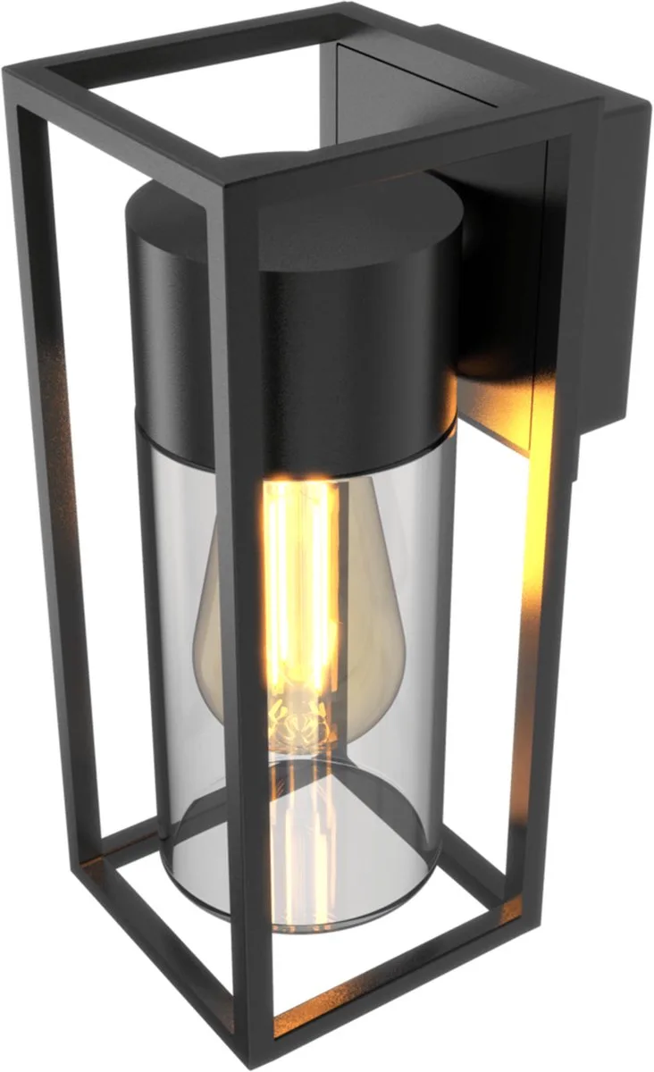 Lantaarn Wandlamp - Met E27 LED Lamp, Dag/Nacht Sensor - Extra Warm Wit Licht (2100K) - Energiezuinige Buitenverlichting - Water- en Stofbestendig IP44 de Calex en Noir – photo produit