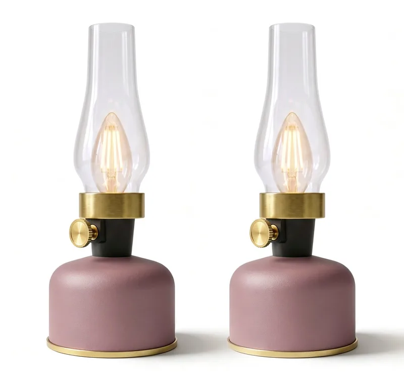 Lavinio Oplaadbare Tafellamp - 2 Stuks - Draadloos - LED Olielamp - Camping Lamp - Binnen en Buiten - Warm Wit Licht - Dimbaar - Rose von Calex in Rose-2-Stuks – Produktfoto
