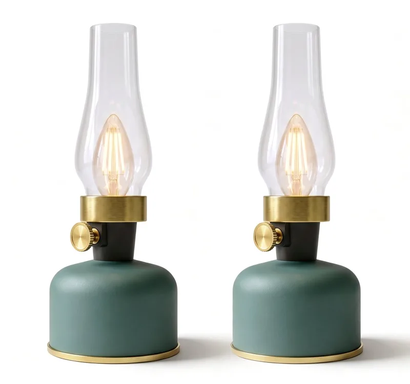 Lavinio Oplaadbare Tafellamp - 2 Stuks - Draadloos - LED Olielamp - Camping Lamp - Binnen en Buiten - Warm Wit Licht - Dimbaar - Groen de Calex en Groen-2-Stuks – photo produit