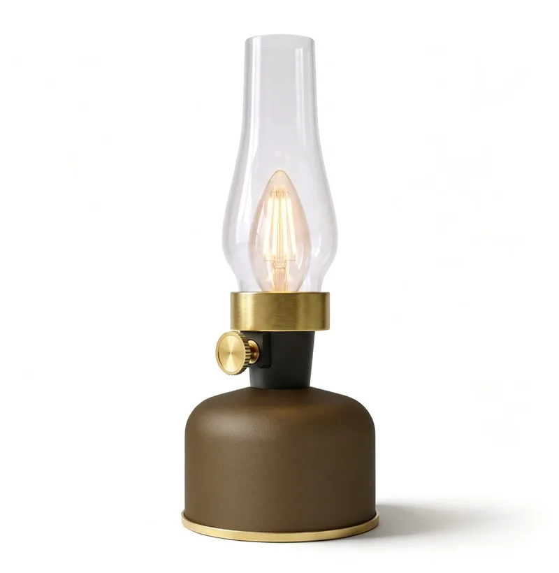 Lavinio Oplaadbare Tafellamp - Draadloos - LED Olielamp - Camping Lamp - Binnen en Buiten - Warm Wit Licht - Dimbaar från Calex i Mocha – produktbild