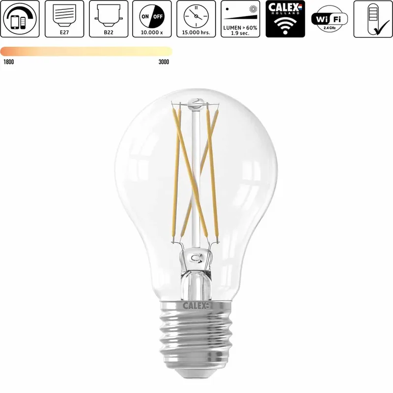LED lamp | dimbaar | E27 | 7 watt | Ø60 mm | 1800-3000 Kelvin | 806 lumen | 220 Volt, 240 volt de Calex – photo produit