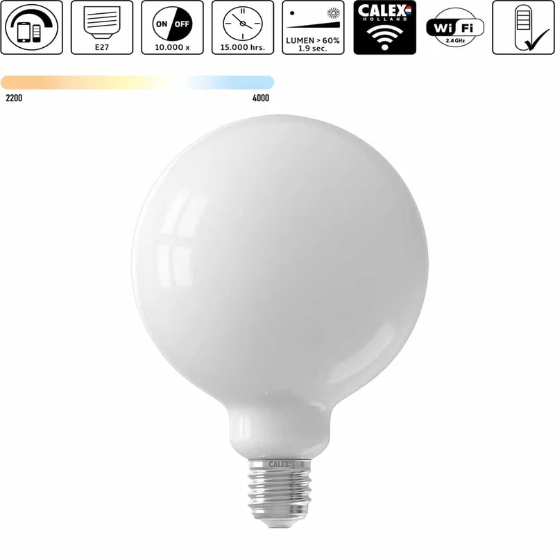 LED lamp globe | dimbaar | E27 | 7,5 watt | Ø125 mm | 2200 - 4000 Kelvin | 1055 lumen | 220 Volt från Calex – produktbild