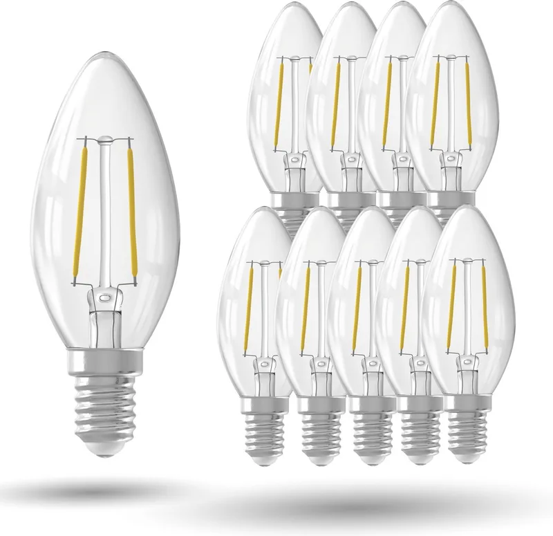 LED Lamp Helder - Set van 10 Stuks, E14, B35 Kaars, Straight filament, 2.5W 250lm 2700K, niet dimbaar från Calex – produktbild