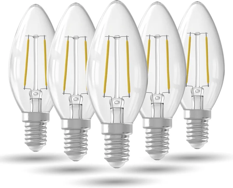 LED Lamp Helder - Set van 5 Stuks, E14, B35 Kaars, Straight filament, 2.5W 250lm 2700K, niet dimbaar fra Calex – produktbillede