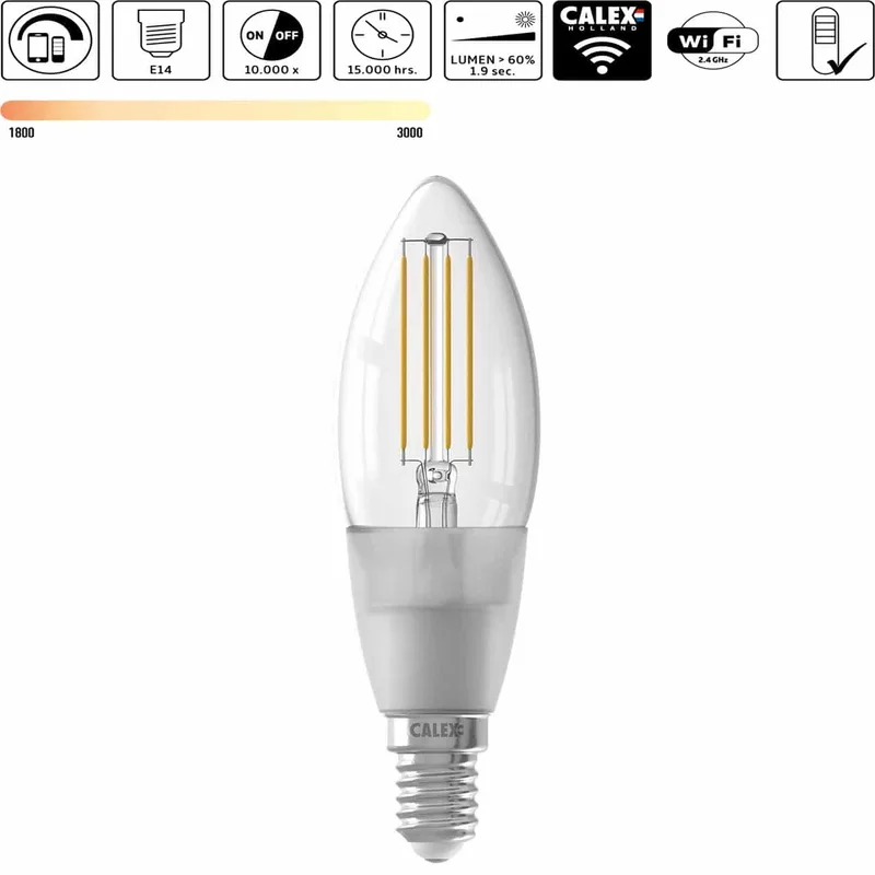 LED lamp kaars | dimbaar | E14 | 4,5 watt | Ø35 mm | 1800-3000 Kelvin | 450 lumen | 220 Volt, 240 von Calex – Produktfoto