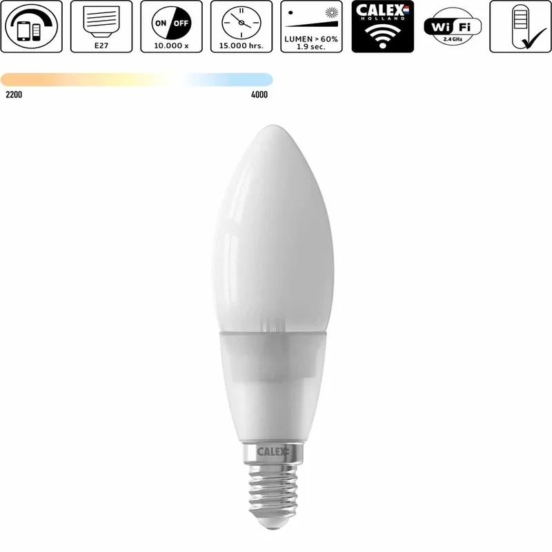 LED lamp kaarsvorm | dimbaar | E14 kleine fitting | 4,5 watt | Ø35 mm | 2200 - 4000 Kelvin | 400 de Calex – photo produit