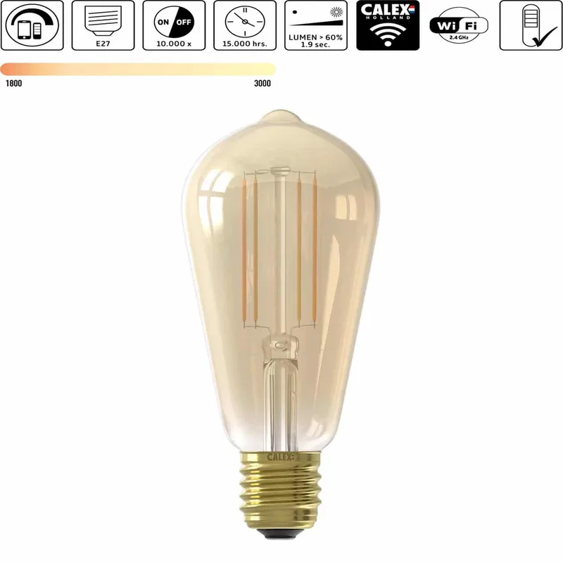 LED lamp | rustiek | dimbaar | E27 | 7 watt | Ø64 mm | 1800-3000 Kelvin | 806 lumen | 220 Volt, 240 van Calex – productfoto
