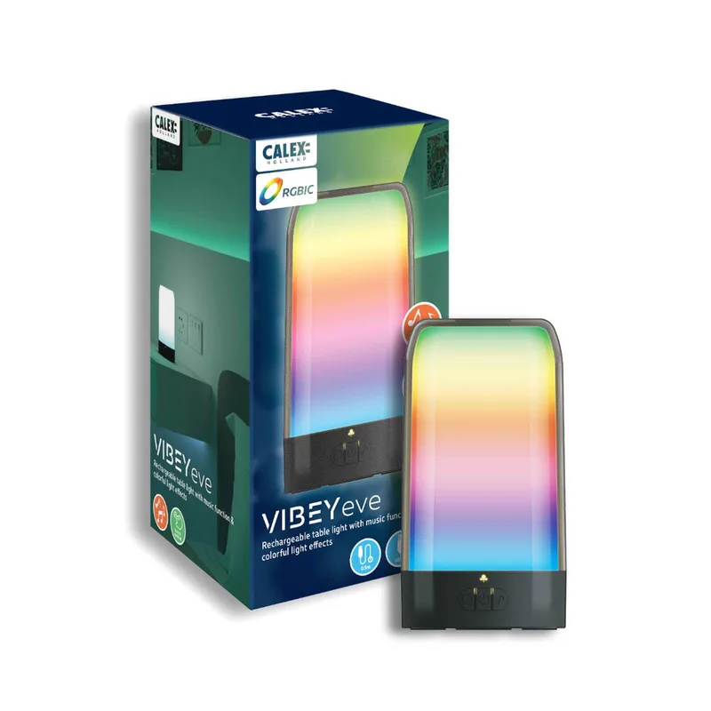 LED oplaadbare tafellamp Vibey, hoogte 18,8 cm, RGBIC, USB von Calex in Schwarz – Produktfoto