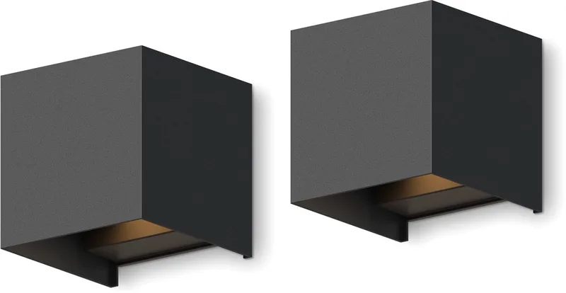 LED Wandlamp Bari - 2 stuks - Kubus - LED Up & Down - Verstelbare Stralingshoek - 7W - Tuinverlichting - Modern Design - Warm Wit Licht - Voor Binnen en Buiten by Calex in Black – product photo