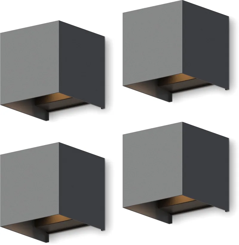 LED Wandlamp Bari - 4 stuks - Grijs - LED Up & Down - Verstelbare Stralingshoek - 7W - Tuinverlichting - Modern Design - Warm Wit Licht - Voor Binnen en Buiten de Calex en Anthracite – photo produit