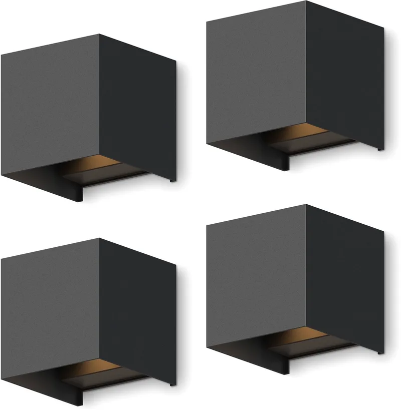 LED Wandlamp Bari - 4 stuks - Kubus - LED Up & Down - Verstelbare Stralingshoek - 7W - Tuinverlichting - Modern Design - Warm Wit Licht - Voor Binnen en Buiten von Calex in Schwarz – Produktfoto