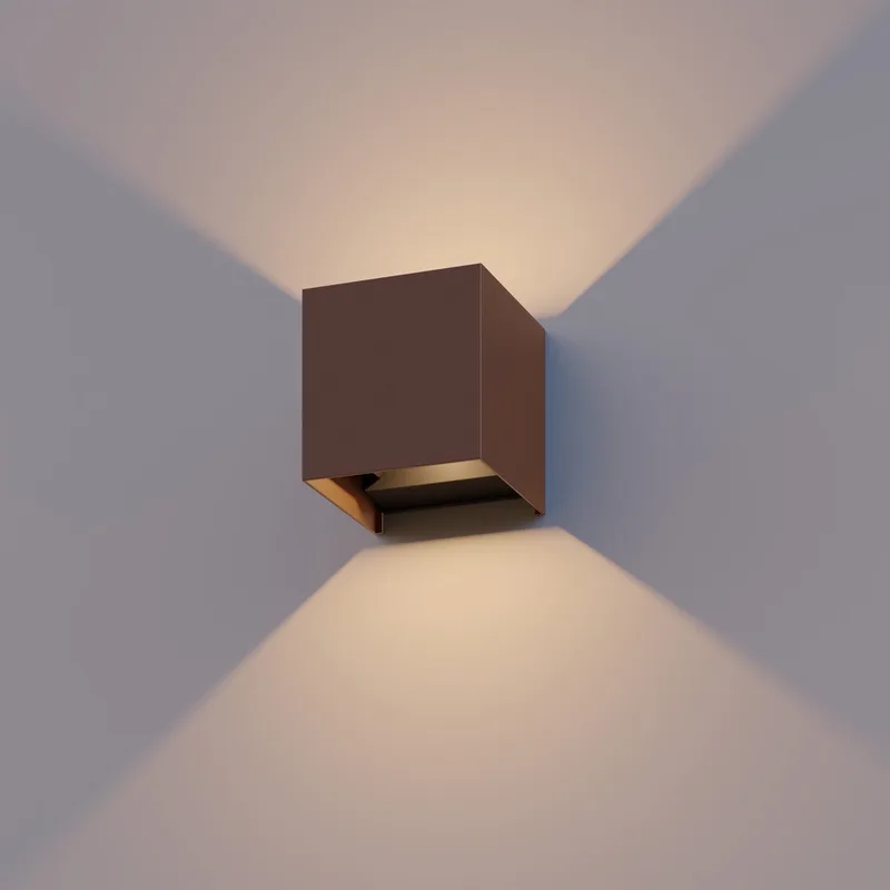 LED Wandlamp Bari - Kubus - LED Up & Down - Verstelbare Stralingshoek - 7W - Tuinverlichting - Modern Design - Warm Wit Licht - Voor Binnen en Buiten - Roestkleurig från Calex i Roest – produktbild