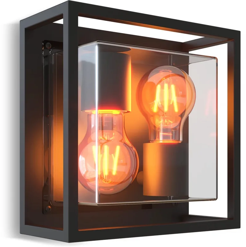 LED Wandlamp Bologna - 2x E27 – IP44 Spatwaterdicht - Aluminium – Industrieel – Modern de Calex en Noir – photo produit