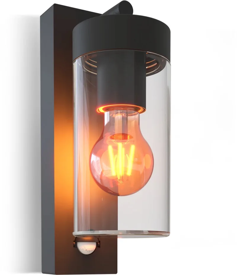 LED Wandlamp Perugia - E27 – IP44 Spatwaterdicht – Bewegingssensor - Aluminium – Industrieel – Modern fra Calex i Sort – produktbillede