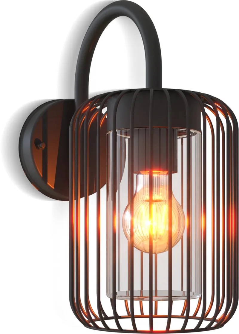 LED Wandlamp Rome - E27 – IP44 Spatwaterdicht – Aluminium – Industrieel – Modern de Calex en Noir – photo produit