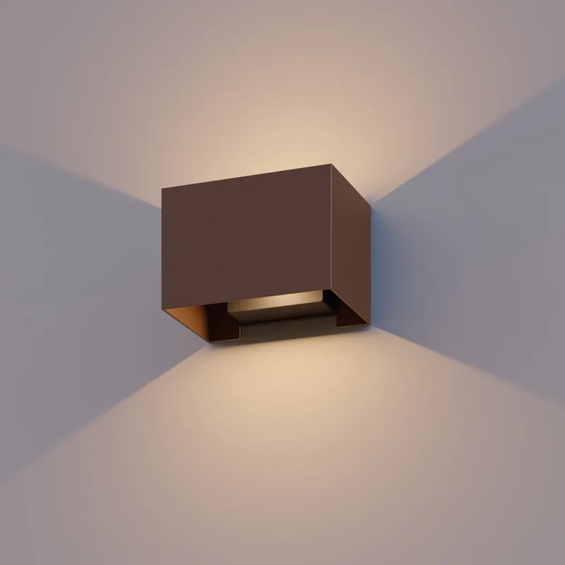 LED Wandlamp Venice - Rechthoek - Up & Down - Verstelbare Stralingshoek - 7W - Warm Wit Licht - Voor Binnen en Buiten - Roestkleur de Calex en Roest – photo produit