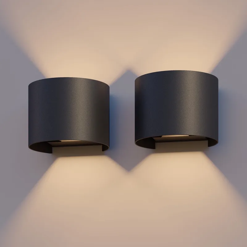 LED Wandlamp Verona - 2 Stuks - Oval - LED Up & Down - Verstelbare Stralingshoek - 7W - Tuinverlichting - Modern Design - Warm Wit Licht - Voor Binnen en Buiten de Calex en Noir – photo produit