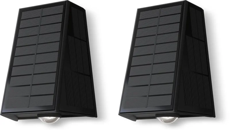 Matera Solar Wandlamp - 2 Stuks - Up & Down Tuinverlichting - Zonne-energie - Warm Wit Licht - Zwart de Calex en Zwart-2-Stuks – photo produit