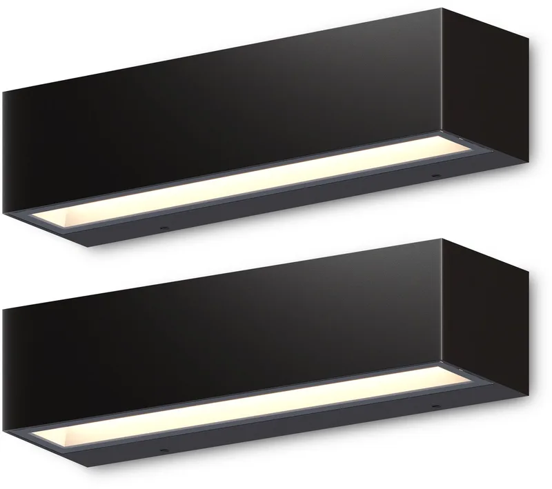 Modena Outdoor Wandlamp – Downlight – 9.3W Geïntegreerde LED – 890 Lumen – 2700K Warm Wit – IP65 – 260 mm – 220–240V – Zwart de Calex en Zwart 2-Stuks – photo produit