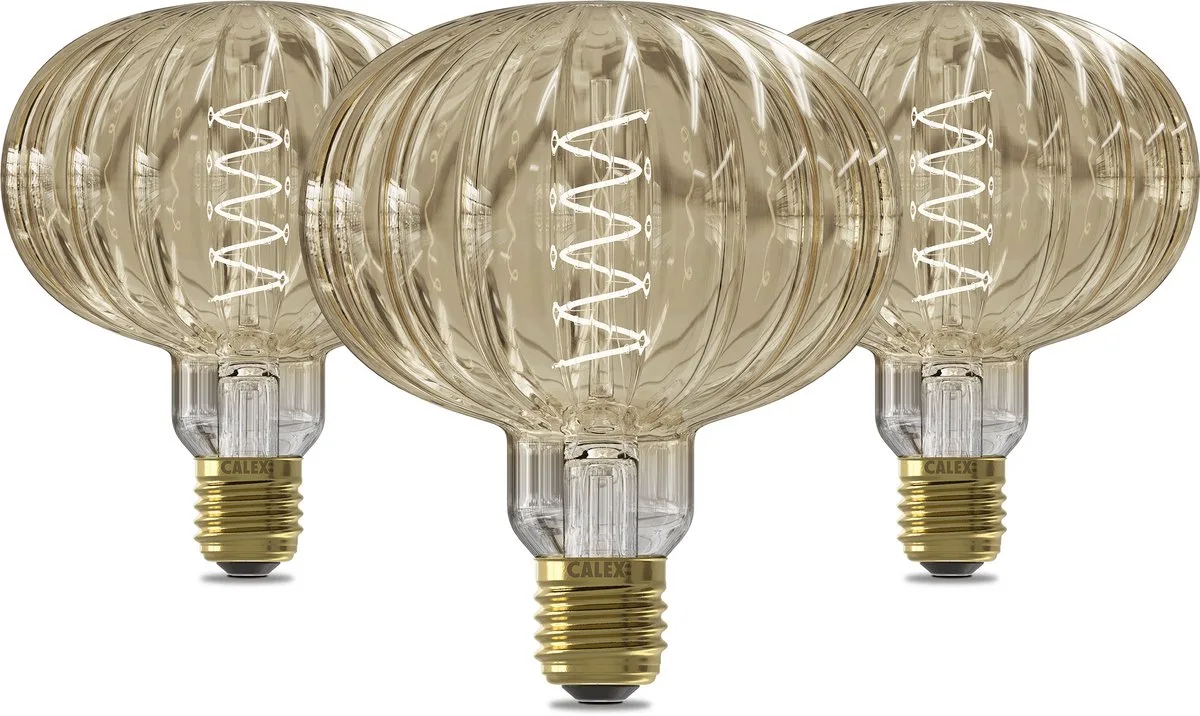 Pulse Metz – Single Spiral Filament – Set van 3 stuks - E27 – 4W – 240 Lumen – 2000K – Dimbaar – Goud fra Calex – produktbillede
