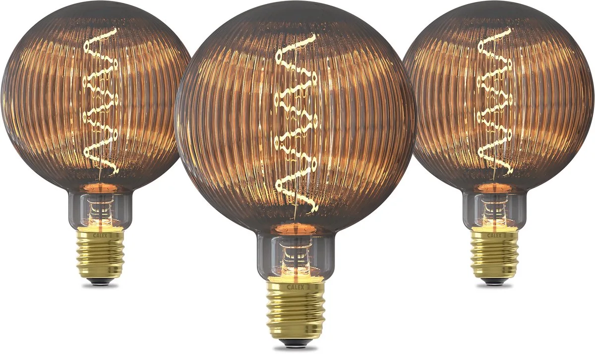 Pulse Nantes G125 Smokey – Set van 3 stuks - Flex Filament – E27 – 4W – 40 Lumen – 1800K – Dimbaar – Titanium von Calex – Produktfoto