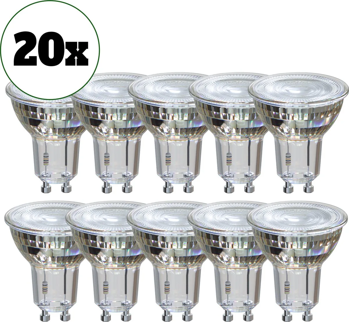 Reflector Spot - GU10 LED Lamp - Set van 20 stuks - 5W - Inbouwspot - Warm Wit Licht - Dimbaar - Voordeelverpakking von Calex – Produktfoto