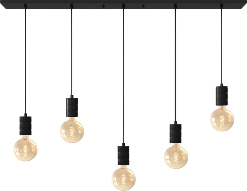 Retro Plafondlamp - 5x E27 - Hanglamp Industrieel - 14 x 130 cm Pendellamp fra Calex i Sort – produktbillede