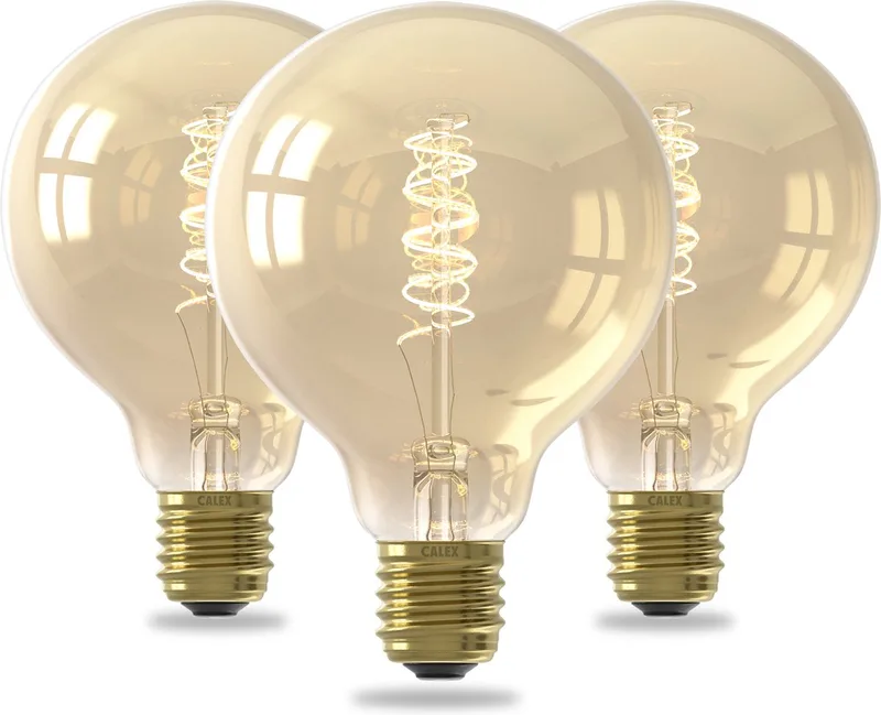 Spiraal Filament LED Lamp - E27 - Globe 9.5cm - Vintage Lichtbron - Goud - Warm Wit Licht - Dimbaar - 3.8W van Calex – productfoto