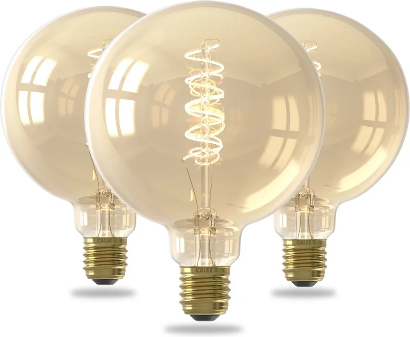 Spiraal Filament LED Lamp - Set van 3 stuks - G125 Vintage Lichtbron - E27 - Goud - Warm Wit Licht - Dimbaar de Calex – photo produit