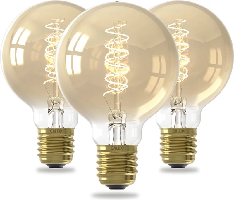 Spiraal Filament LED Lamp - Set van 3 stuks - G80 Vintage Lichtbron - E27 - Goud - Warm Wit Licht - Dimbaar de Calex – photo produit