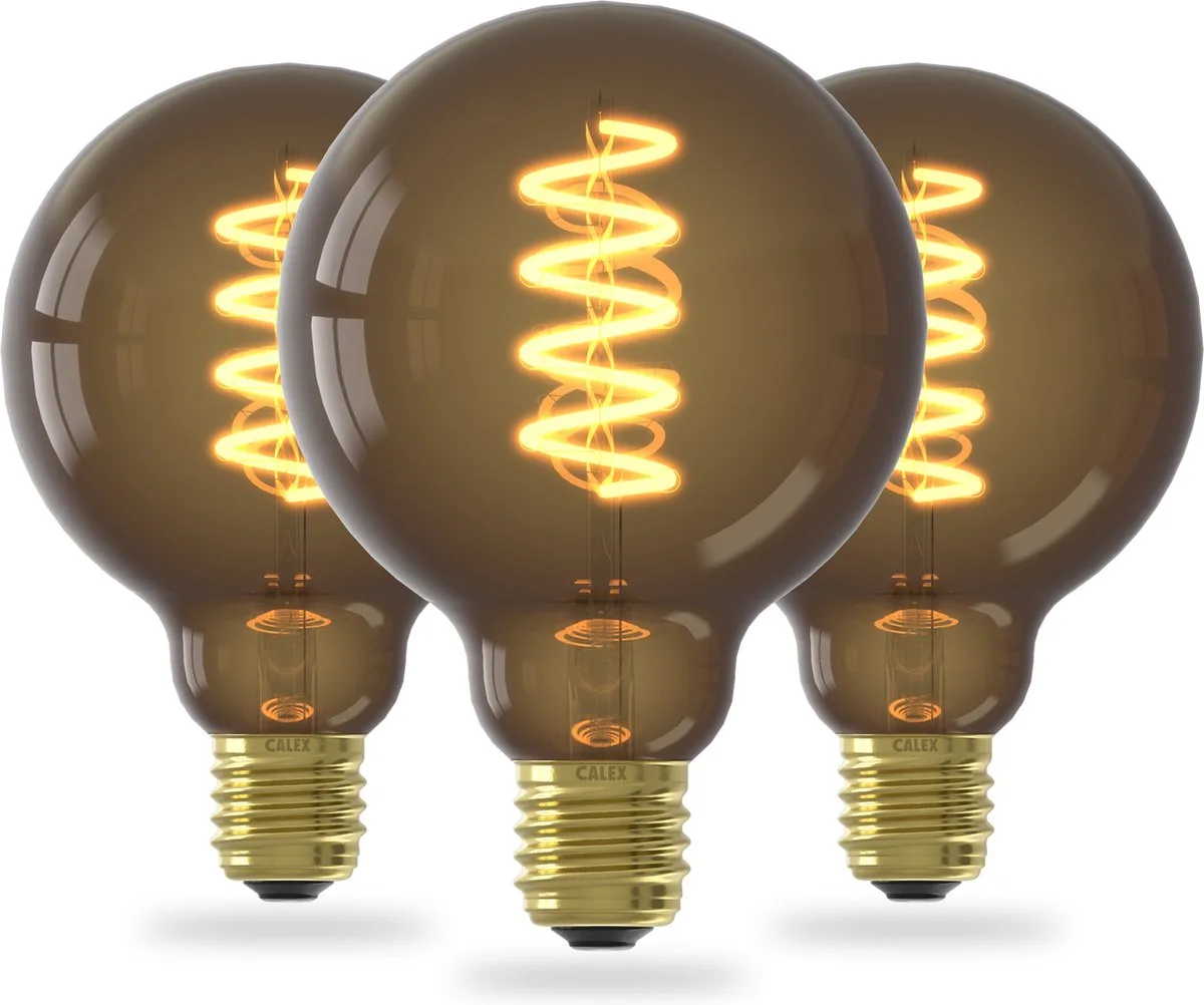 Spiraal Filament LED Lamp - Set van 3 stuks - G95 - Lichtbron - E27 - Natural - Warm Wit Licht - Dimbaar von Calex – Produktfoto