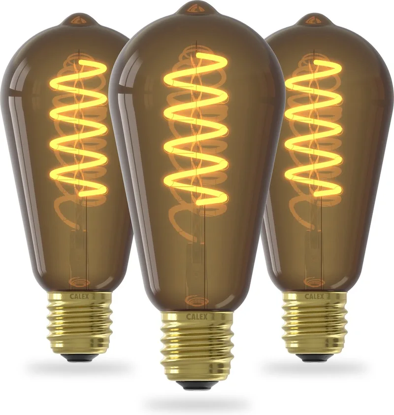 Spiraal Filament LED Lamp - Set van 3 stuks - Rustiek Vintage Lichtbron - E27 - Natural - Warm Wit Licht - Dimbaar van Calex – productfoto