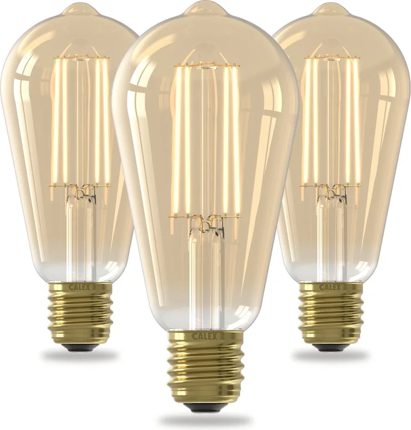 Spiraal Filament LED Lamp - Set van 3 stuks - Rustiek Vintage Lichtbron - E27 - Goud - Warm Wit Licht - Dimbaar de Calex – photo produit