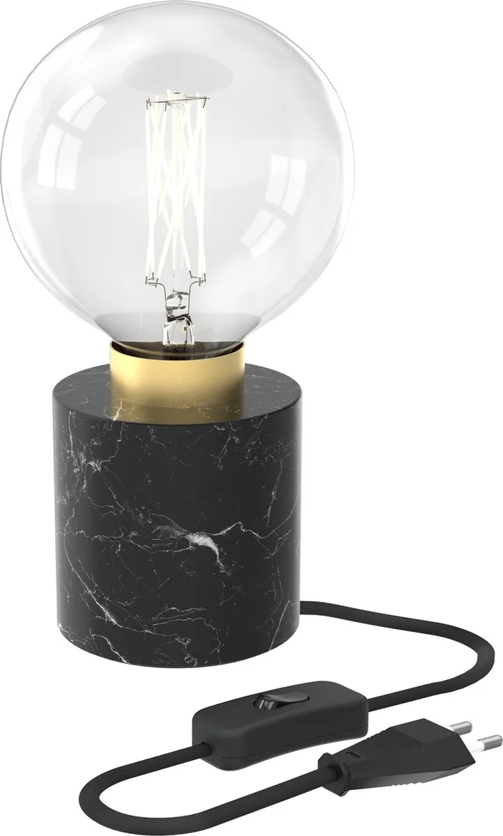 Tafellamp Rond - Industrieel - E27 Fitting - Marmer - Excl. lichtbron fra Calex i Zwart marmer – produktbillede