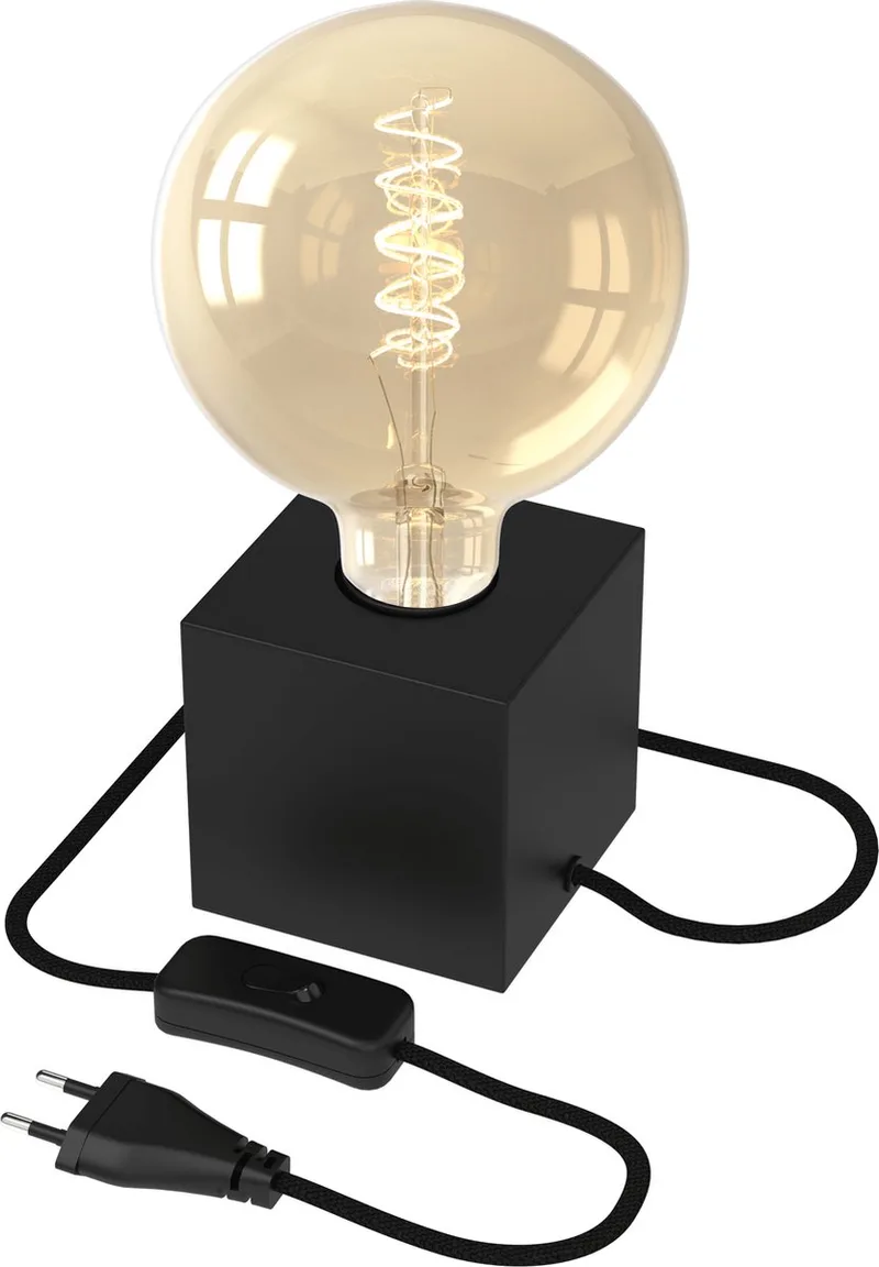 Tafellamp Vierkant - E27 - Incl. G125 Filament lichtbron fra Calex i Sort – produktbillede