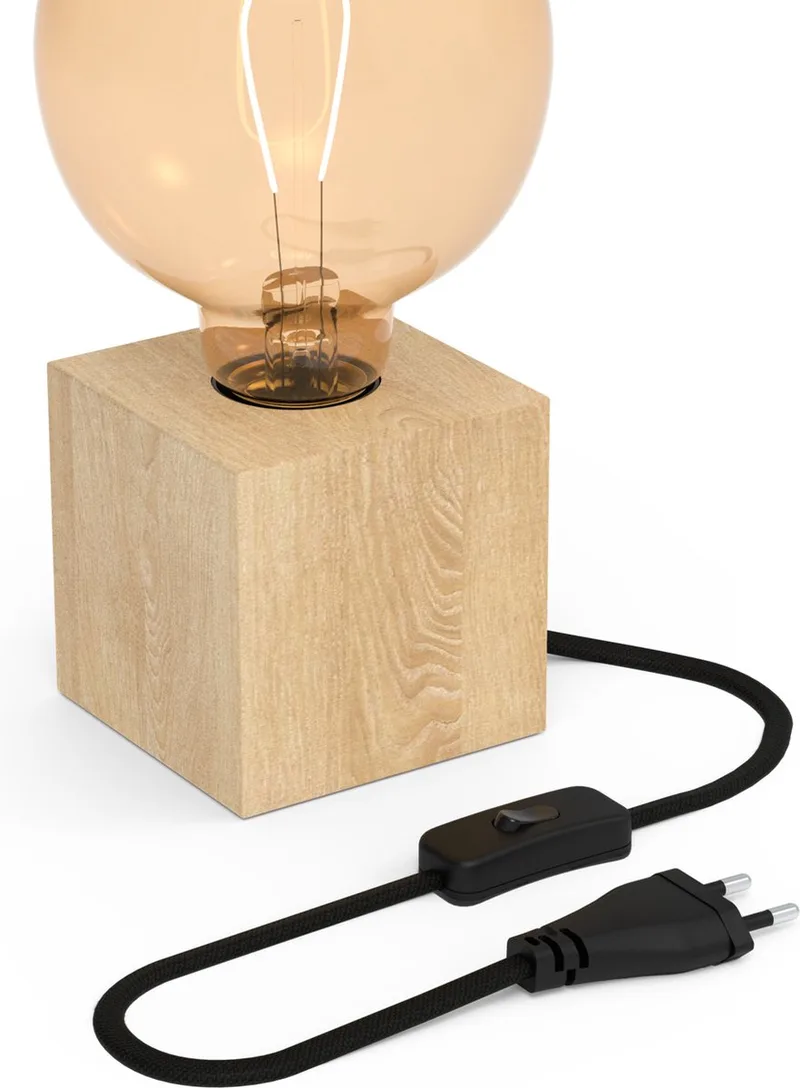 Tafellamp Vierkant - Industrieel - E27 Fitting - Excl. lichtbron de Calex en Hout – photo produit