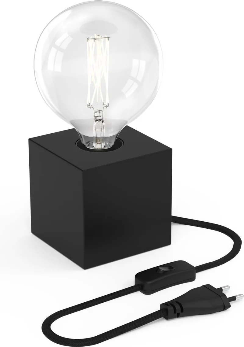 Tafellamp Vierkant - Industrieel - E27 Fitting - Excl. lichtbron de Calex en Noir – photo produit