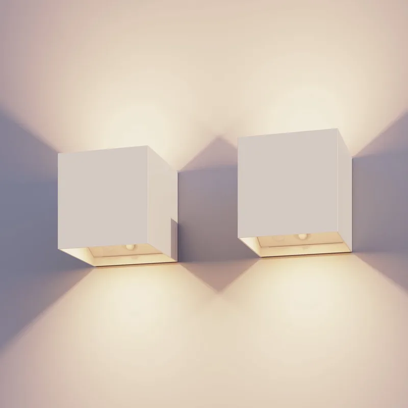 Volterra Oplaadbare Wandlamp Kubus - 2 Stuks - Up & Down Tuinverlichting - Modern - Warm Wit Licht - Voor Binnen en Buiten - Waterdicht - Eenvoudige Installatie - Draadloos - USB-C - Bewegingssensor - Wit de Calex en Wit-2-Stuks – photo produit