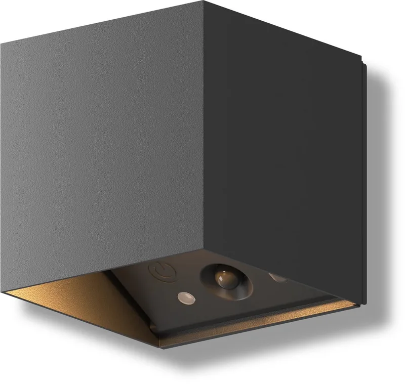 Volterra Oplaadbare Wandlamp Kubus - Oplaadbaar - Up & Down Tuinverlichting - Modern - Warm Wit Licht - Voor Binnen en Buiten - Waterdicht - Eenvoudige Installatie - Akku en Draadloos - USB-C - Bewegingssensor de Calex en Noir – photo produit