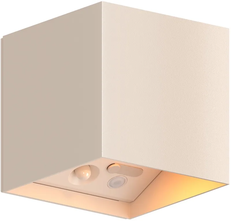 Volterra Oplaadbare Wandlamp Kubus - Oplaadbaar - Up & Down Tuinverlichting - Modern - Warm Wit Licht - Voor Binnen en Buiten - Waterdicht - Eenvoudige Installatie - Akku en Draadloos - USB-C - Bewegingssensor van Calex in Zand – productfoto