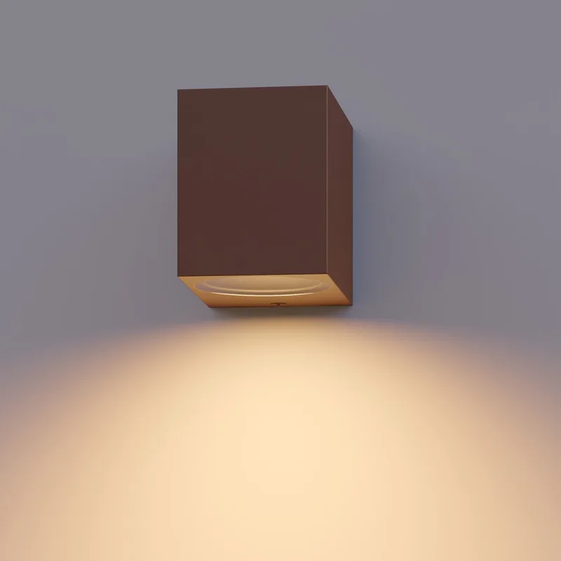 Wandlamp Downlight Sanremo - GU10 - IP54 Water- en Stofbestendig - Geschikt voor Binnen en Buiten - Eenvoudige installatie - Rechthoek - Roestkleur de Calex en Roest – photo produit
