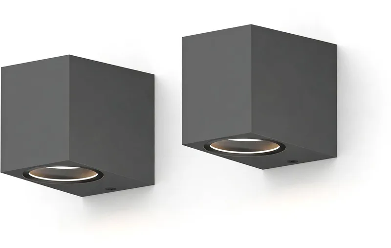 Wandlamp Downlight Sanremo - GU10 - IP54 Water- en Stofbestendig - Geschikt voor Binnen en Buiten - Eenvoudige installatie - Rechthoek - Antraciet – 2-Pack von Calex in Antraciet 2-Stuks – Produktfoto